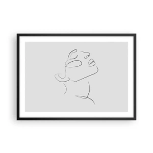 Póster en marco negro - Un boceto minimalista del rostro de una mujer de perfil. - 70x50cm - Meandros de un sueño - Decoración de pared moderna para salón y dormitorio ARTTOR