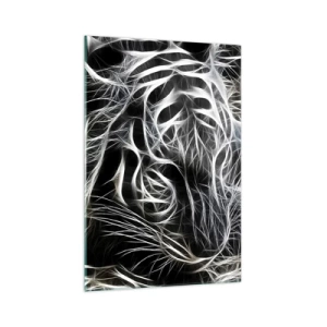Cuadro sobre vidrio - Impresiones sobre Vidrio - Un patrón abstracto que representa la silueta de un gato sobre un fondo negro. - 70x100cm - Un estudio sobre la ligereza felina - Decoración de pared moderna para salón y dormitorio ARTTOR