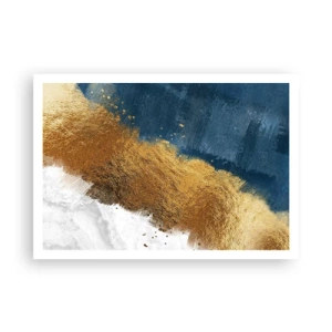 Póster - Una composición abstracta en tonos dorados, azules y blancos. - 100x70cm - Los colores del verano - Decoración de pared moderna para salón y dormitorio ARTTOR