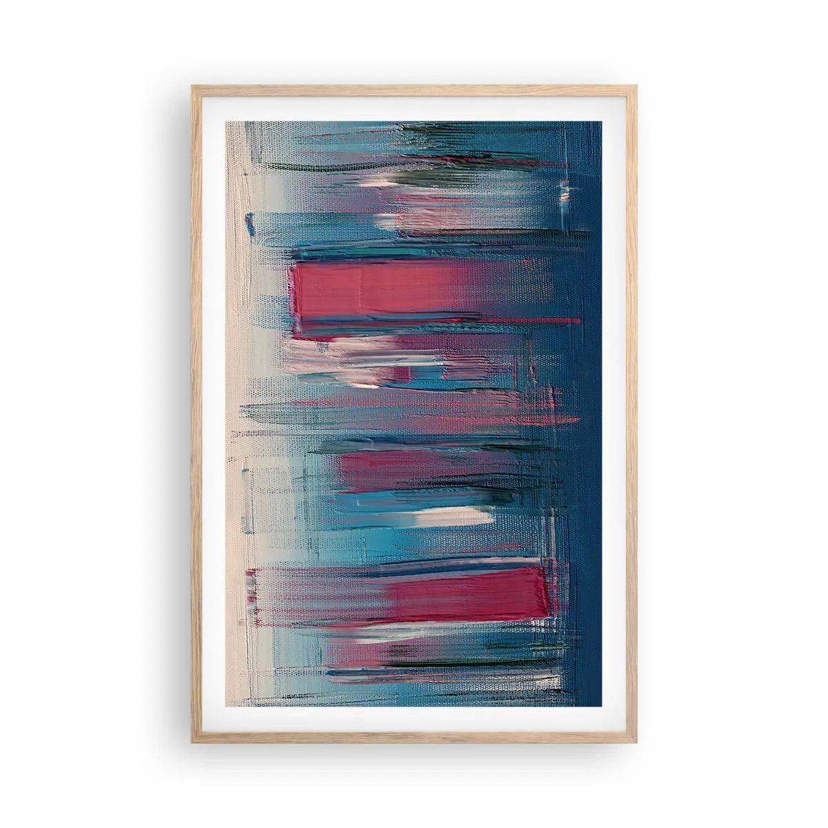 Póster en marco roble claro - Composición vertical en azul y rojo - 61x91 cm