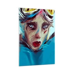 Cuadro sobre vidrio - Impresiones sobre Vidrio - Retrato de una mujer en colores dinámicos y estilo abstracto. - 80x120cm - Guerrera colorida - Decoración de pared moderna para salón y dormitorio ARTTOR