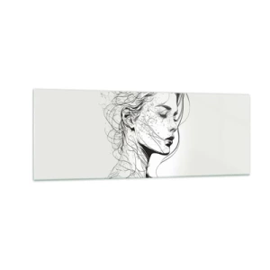 Cuadro sobre vidrio - Impresiones sobre Vidrio - Un delicado retrato de una mujer en un estilo gráfico minimalista. - 140x50cm - Retrato de ensueño - Decoración de pared moderna para salón y dormitorio ARTTOR