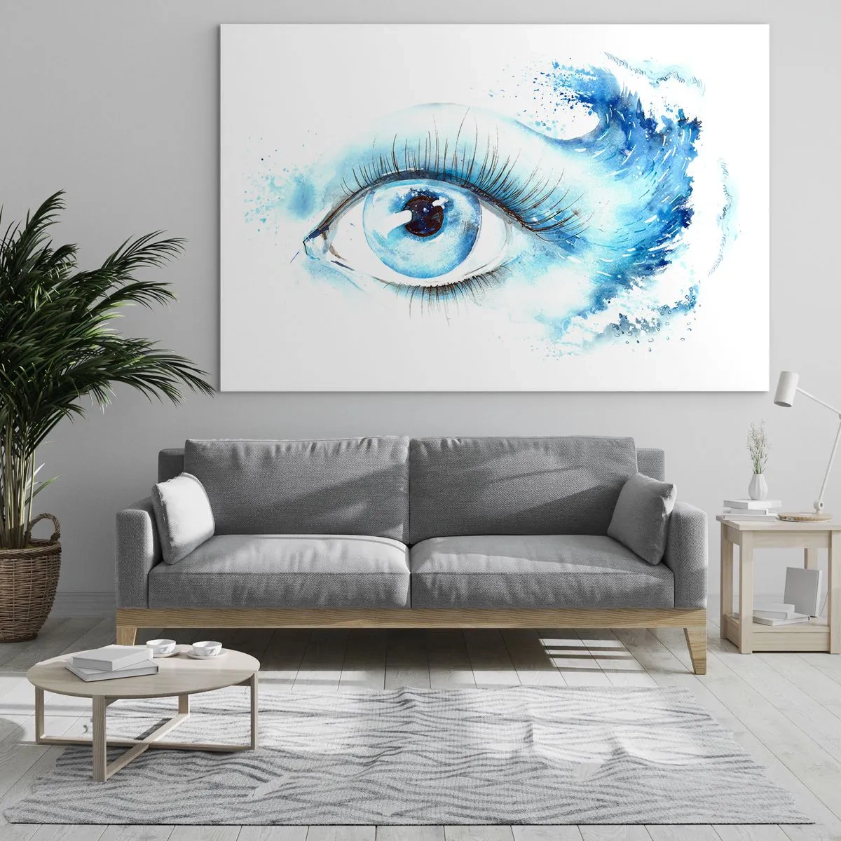 Cuadro sobre vidrio - Impresiones sobre Vidrio - Ojo azul en acuarela artística - 100x70cm - Sumérgete en el azul de tu mirada - Decoración de pared moderna para salón y dormitorio ARTTOR