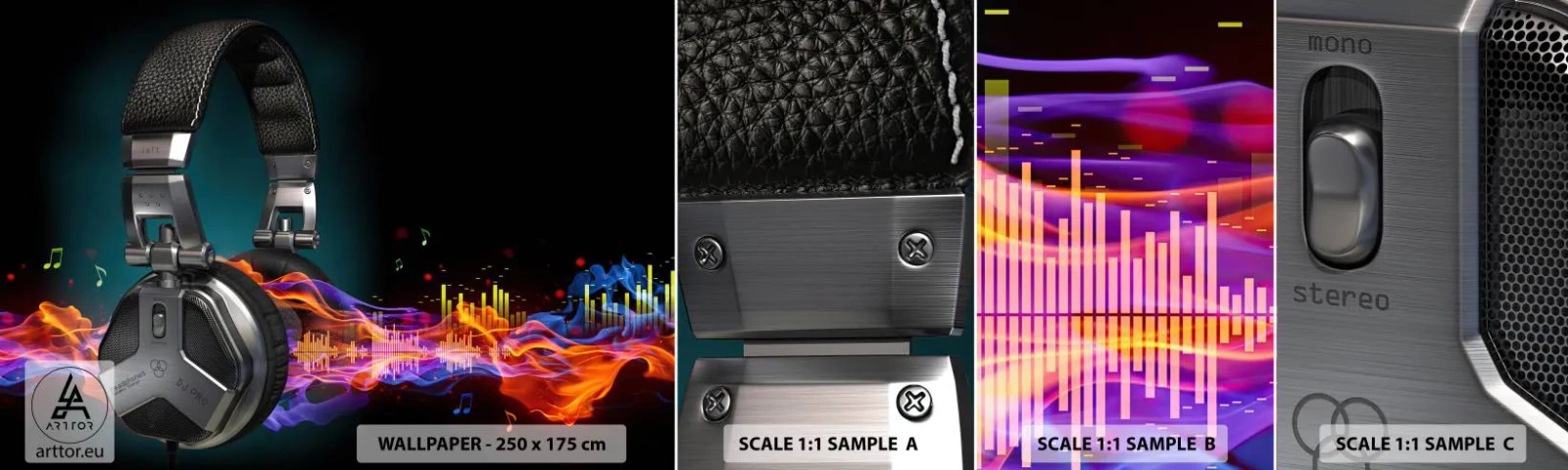 Muestra De Fotomural Standard Eco - En el fuego de la música - Abstracción, Música, Auriculares - 100x30 cm