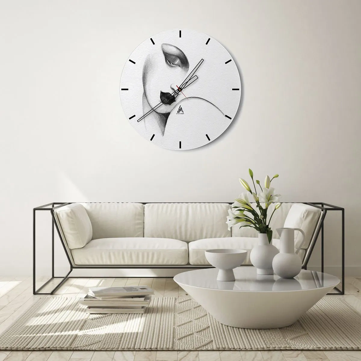 Reloj de pared - Reloj de vidrio - Pensativa - 30x30 cm