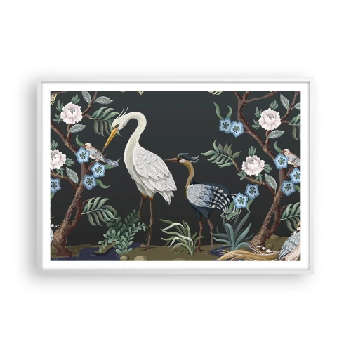 Póster en marco blanco - Desfile de aves - 100x70 cm