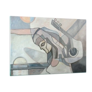 Cuadro sobre vidrio - Impresiones sobre Vidrio - Figura artística de una mujer con una guitarra en colores pastel. - 120x80cm - En el poder de la música - Decoración de pared moderna para salón y dormitorio ARTTOR