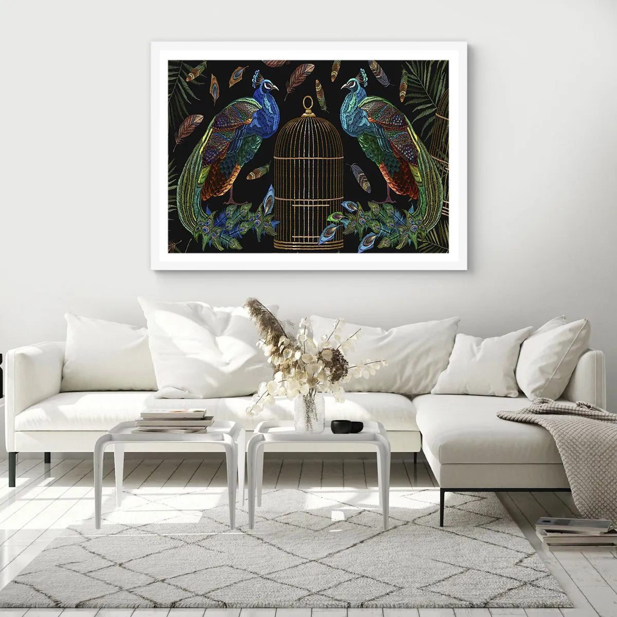 Póster en marco blanco - Con plumajes reales - 100x70 cm