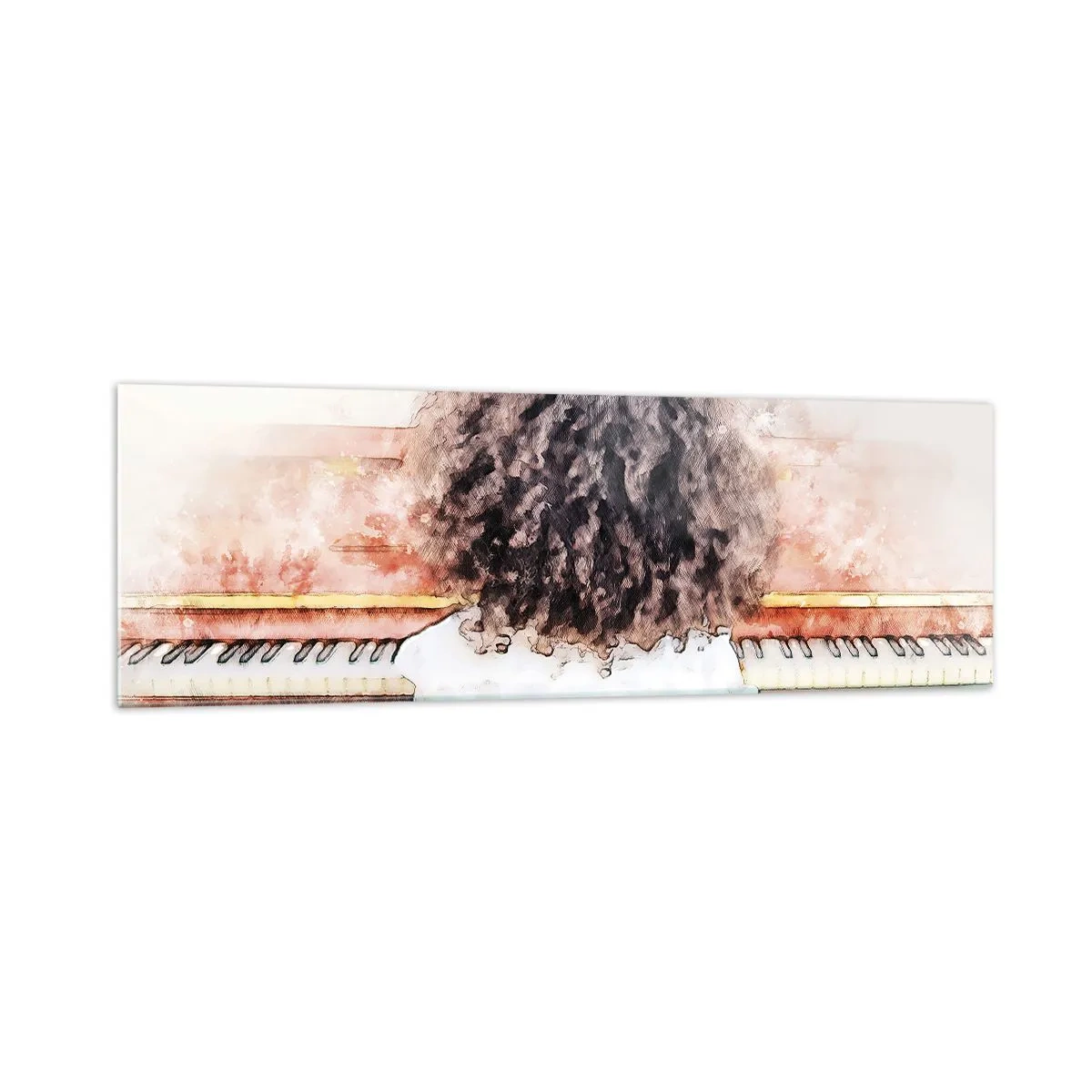 Cuadro sobre vidrio - Impresiones sobre Vidrio - Una chica con cabello tupido al piano - 160x50cm - Descubriendo un mundo nuevo - Decoración de pared moderna para salón y dormitorio ARTTOR
