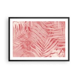Póster en marco negro - Hojas tropicales rosas en un estilo delicado y minimalista. - 70x50cm - Concepto rosa - Decoración de pared moderna para salón y dormitorio ARTTOR