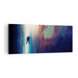 Cuadro sobre lienzo - Impresión de Imagen - Un astronauta flotando en el espacio sobre una Tierra colorida. - 120x50cm - Enfrentarse al universo - Decoración de pared moderna para salón y dormitorio ARTTOR