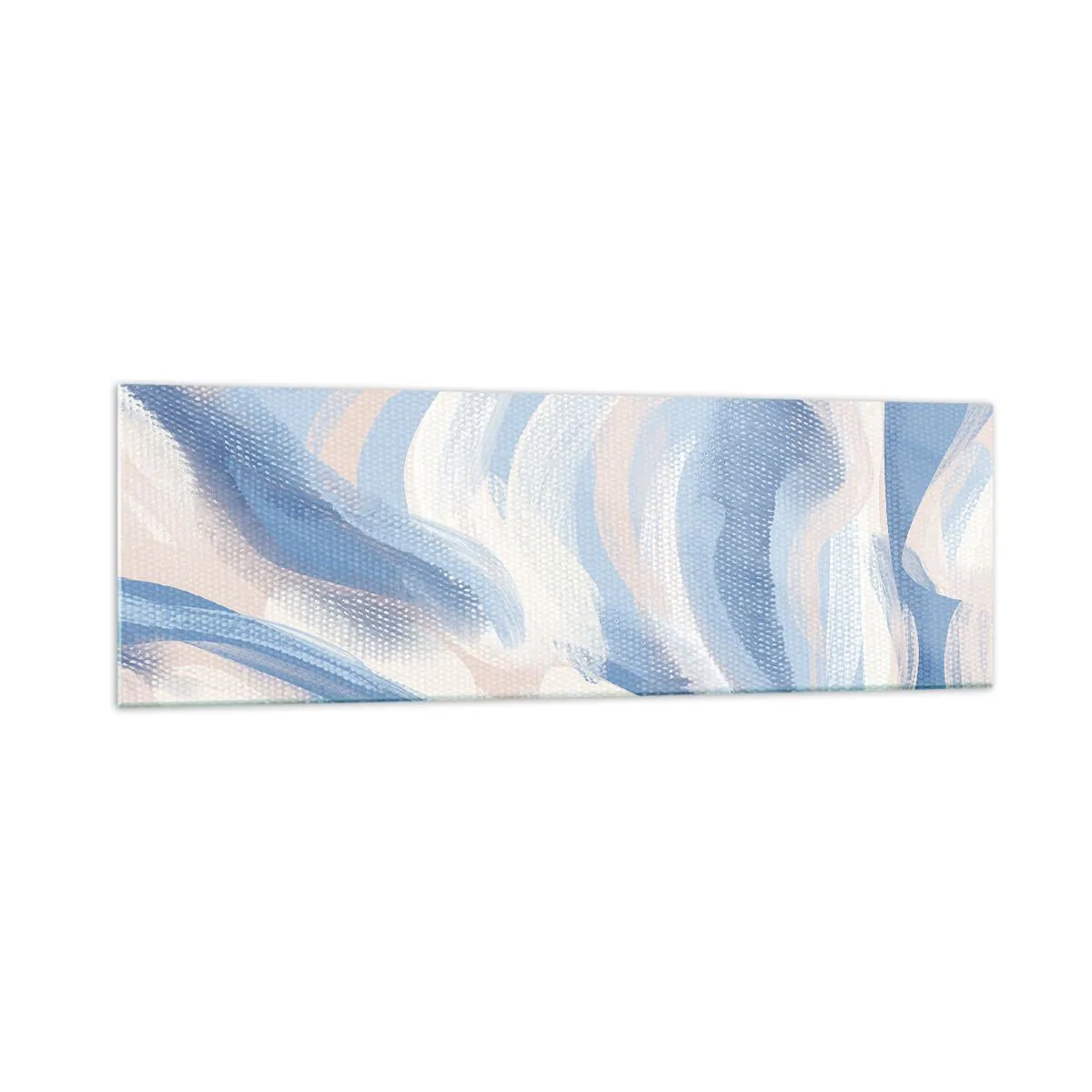Cuadro sobre vidrio - Impresiones sobre Vidrio - Pinceladas abstractas en tonos azules y beige - 160x50cm - Ondas azules - Decoración de pared moderna para salón y dormitorio ARTTOR