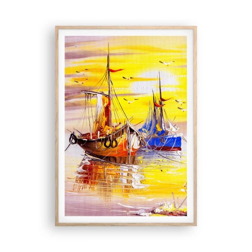 Póster en marco roble claro - Un merecido descanso en el puerto - 70x100 cm