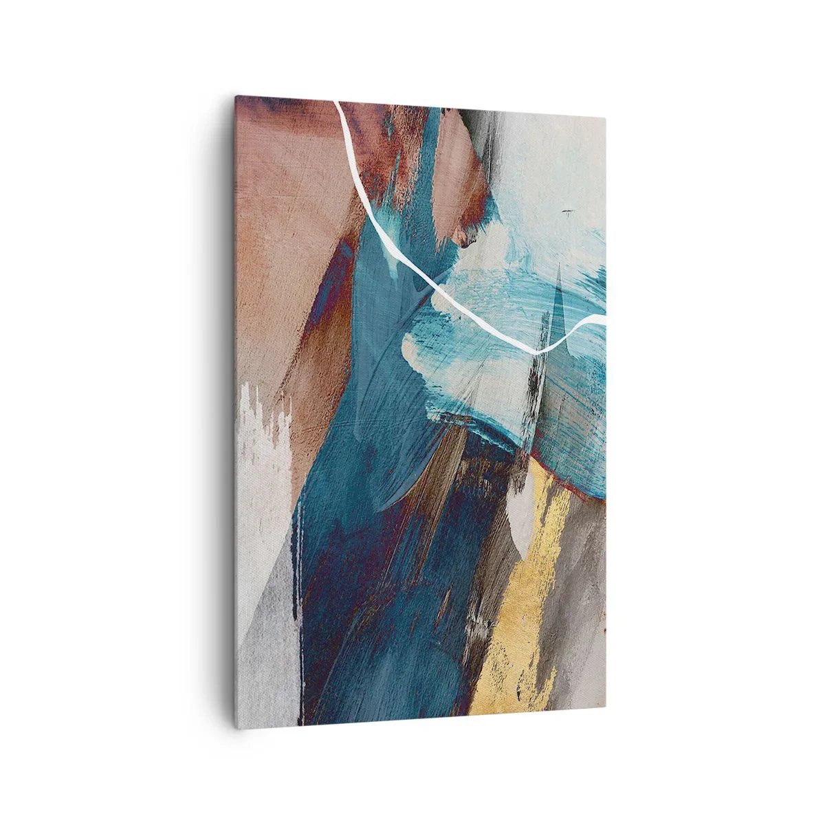 Cuadro sobre lienzo - Impresión de Imagen - Pinceladas abstractas en tonos azules y dorados. - 80x120cm - Con estilo y energía - Decoración de pared moderna para salón y dormitorio ARTTOR