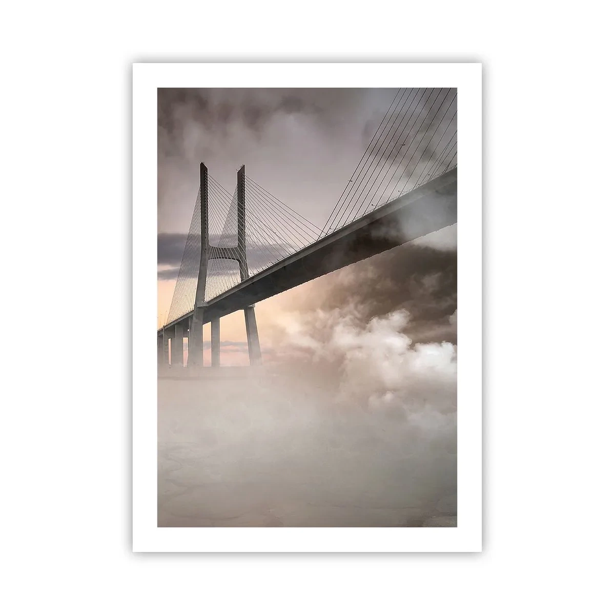 Póster - Un puente en la niebla al amanecer. - 50x70cm - Junto al río que no existe - Decoración de pared moderna para salón y dormitorio ARTTOR