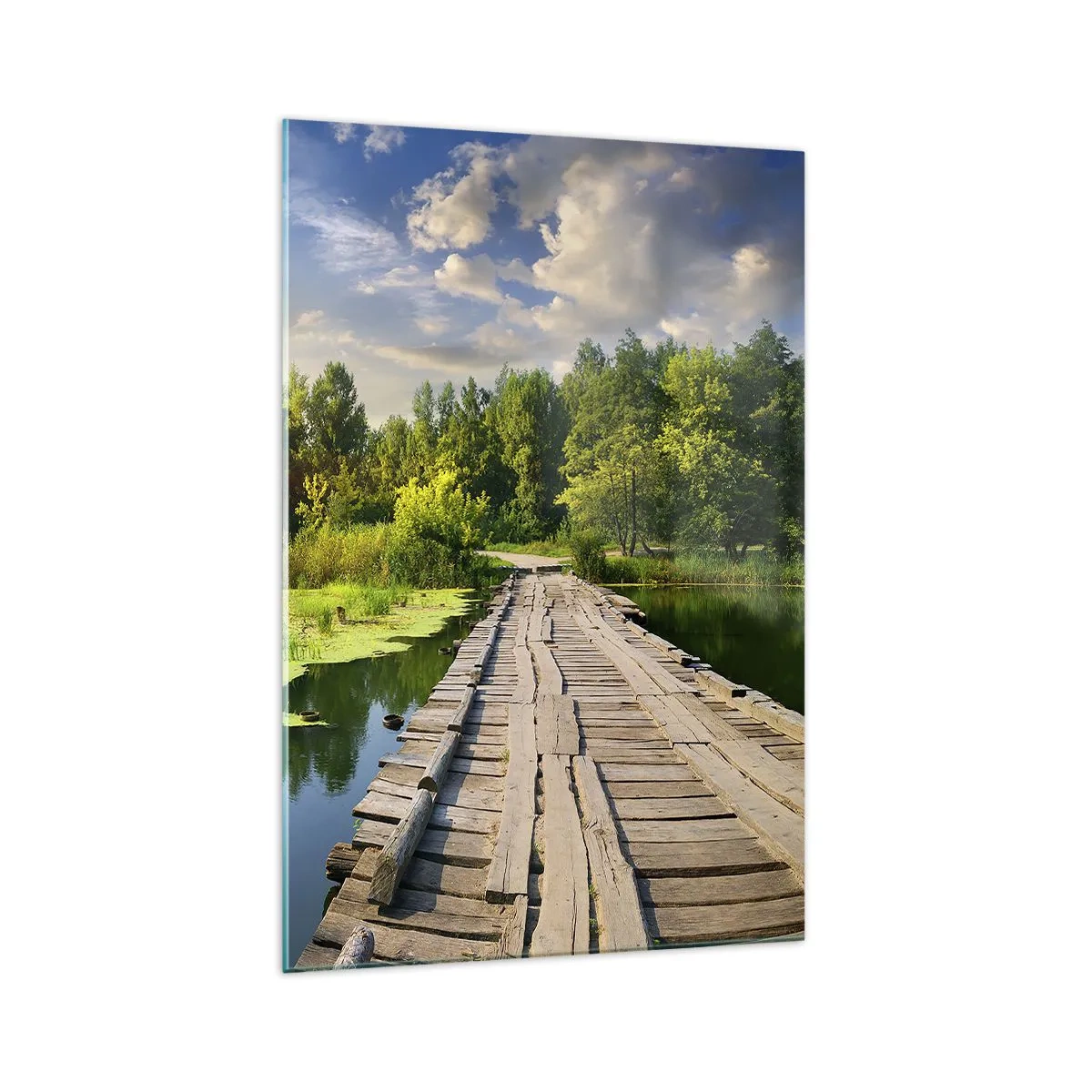 Cuadro sobre vidrio - Impresiones sobre Vidrio - Un paisaje pintoresco con un puente y un cisne. - 70x100cm - Verano, verano en todas partes - Decoración de pared moderna para salón y dormitorio ARTTOR