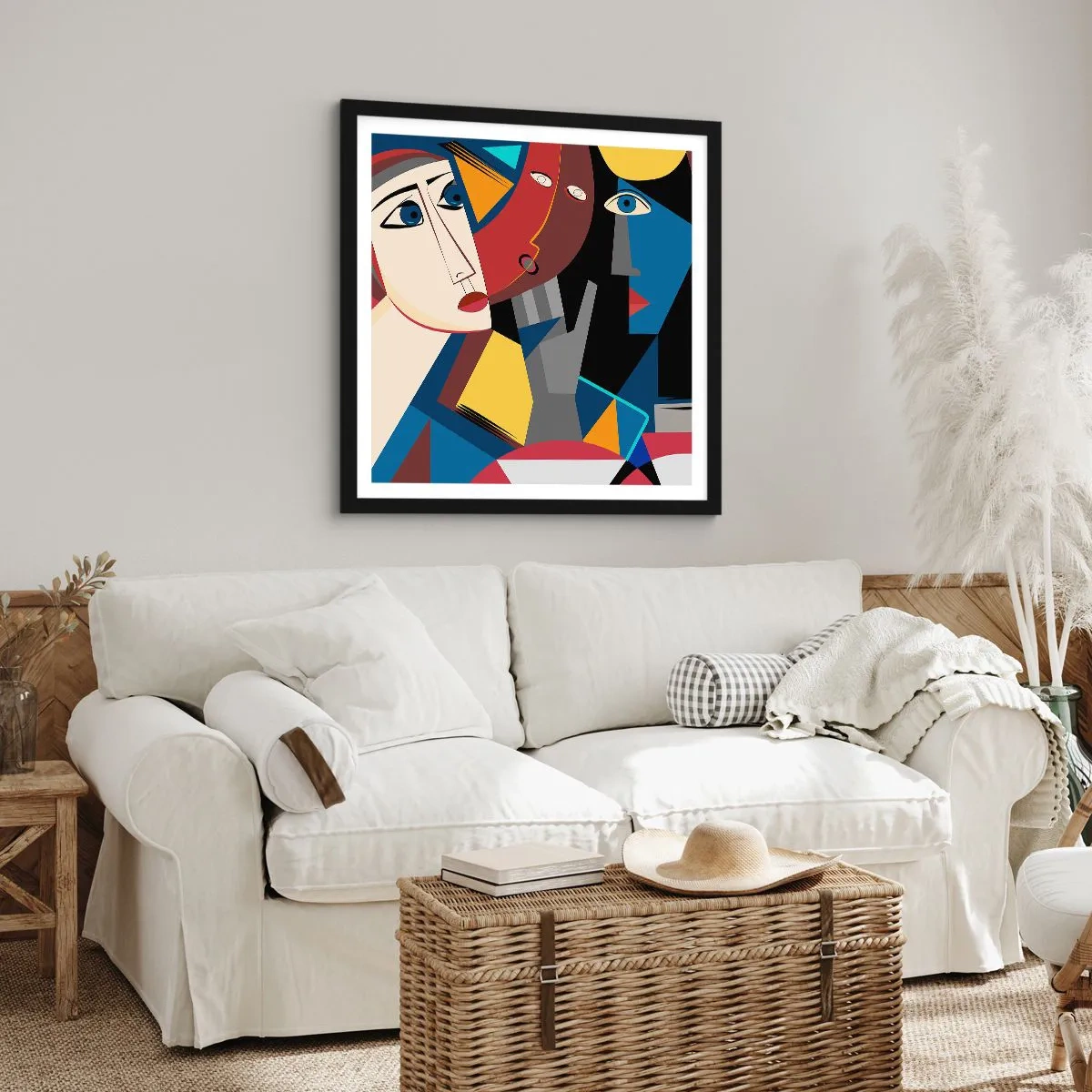 Póster en marco negro - Conversación cubista - 30x30 cm