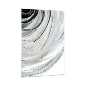 Cuadro sobre vidrio - Impresiones sobre Vidrio - Una espiral en blanco y negro con pinceladas dinámicas. - 50x70cm - Composición orbital - Decoración de pared moderna para salón y dormitorio ARTTOR