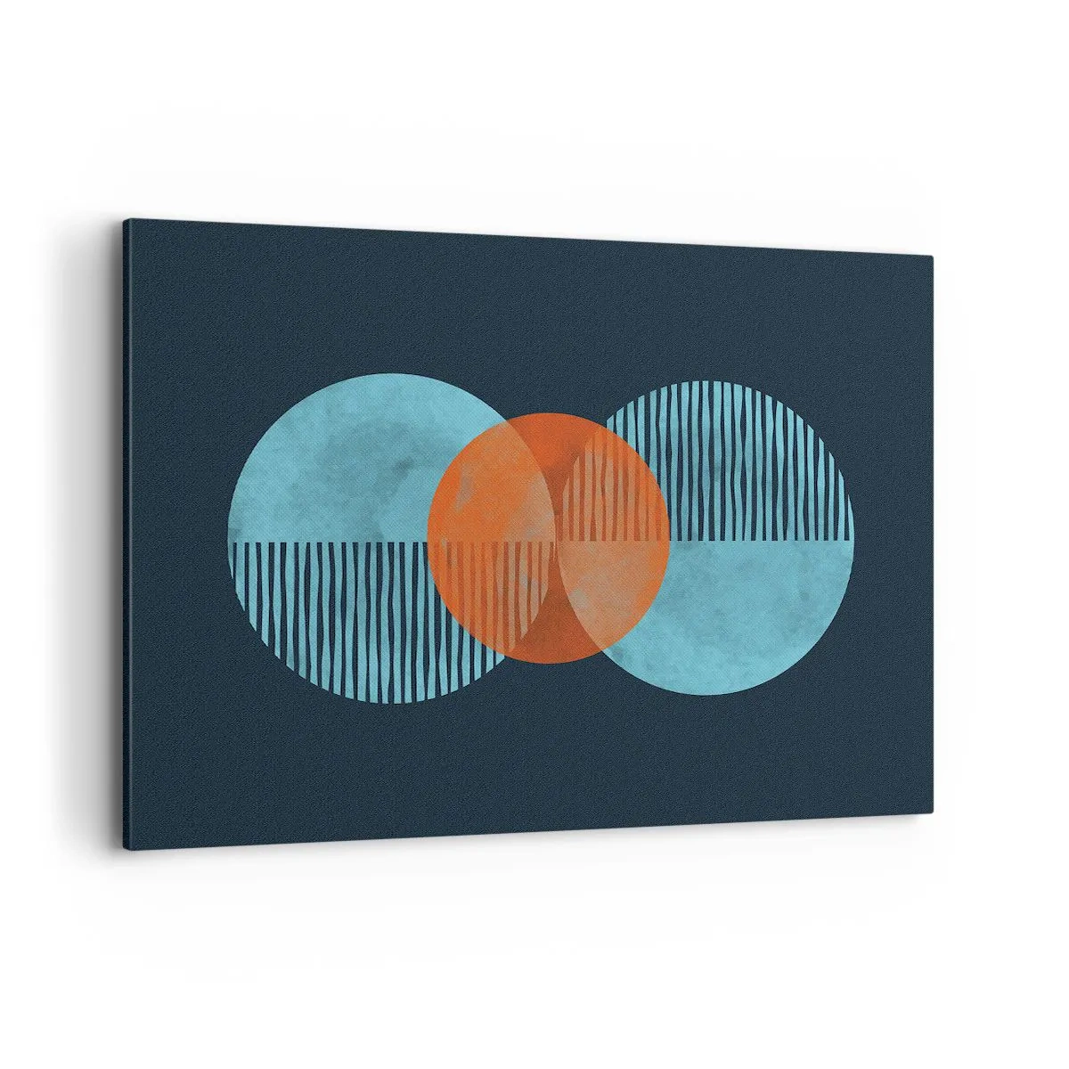 Cuadro sobre lienzo - Impresión de Imagen - Círculos geométricos en tonos azules y naranjas. - 100x70cm - Composición simétrica - Decoración de pared moderna para salón y dormitorio ARTTOR