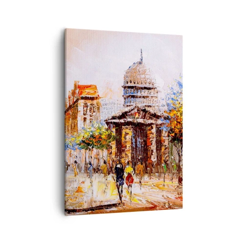 Cuadro sobre lienzo - Impresión de Imagen - Escena urbana impresionista con un edificio histórico. - 50x70cm - Un paseo parisino - Decoración de pared moderna para salón y dormitorio ARTTOR