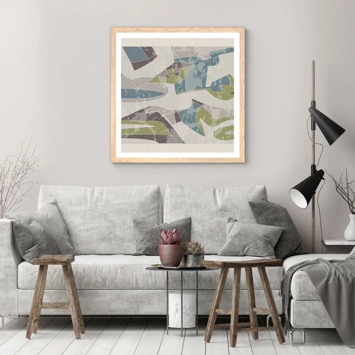 Póster en marco roble claro - Composición tras vidriera - 30x30 cm