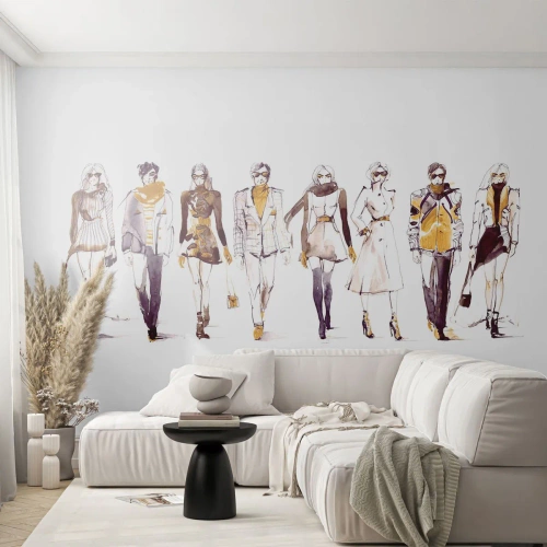 Fotomural Premium Canvas - Boceto de un grupo de personas con atuendos de moda. - 100x70cm - Elegancia casual - Decoración de pared moderna para salón y dormitorio ARTTOR