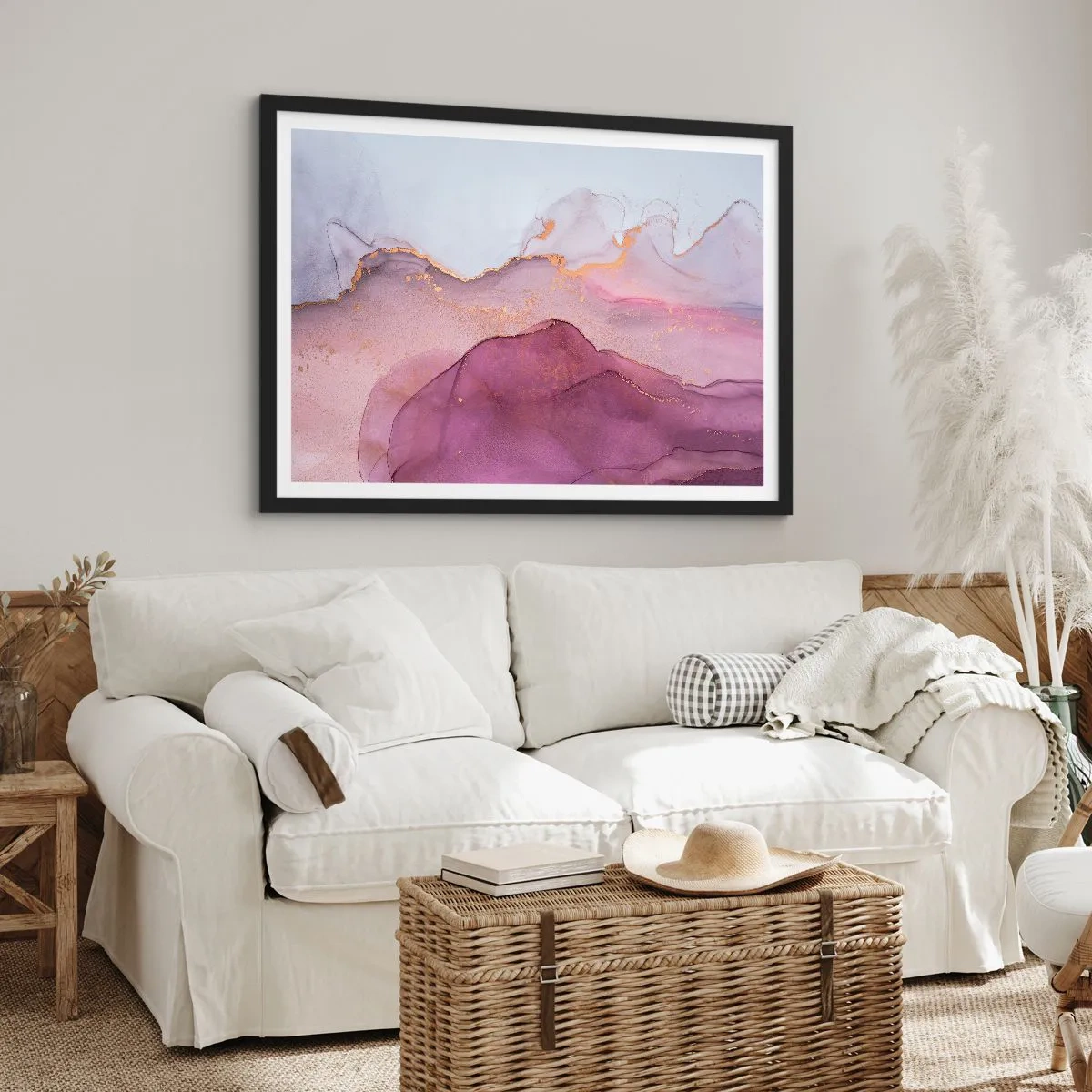 Póster en marco negro - Olas de lila y púrpura - 40x30 cm