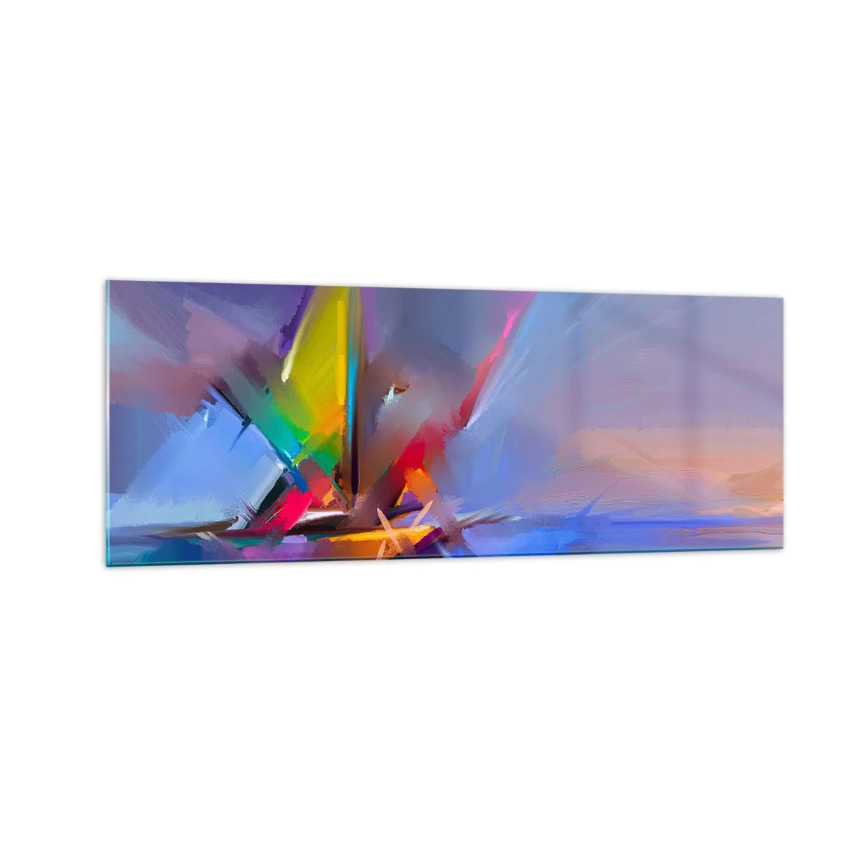Cuadro sobre vidrio - Impresiones sobre Vidrio - Composición abstracta con colores intensos. - 140x50cm - Como un pájaro - Decoración de pared moderna para salón y dormitorio ARTTOR