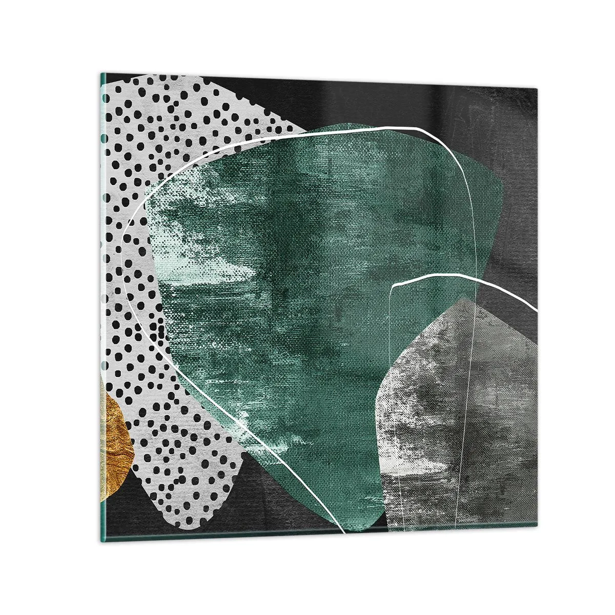 Cuadro sobre vidrio - Impresiones sobre Vidrio - Abstracción colorista con un copo de oro - 30x30 cm