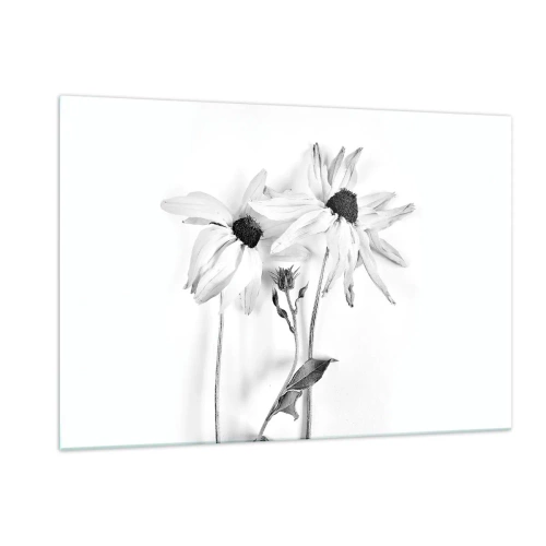 Cuadro sobre vidrio - Impresiones sobre Vidrio - Flores en blanco y negro en estilo minimalista. - 120x80cm - Nadie quiere estar solo - Decoración de pared moderna para salón y dormitorio ARTTOR