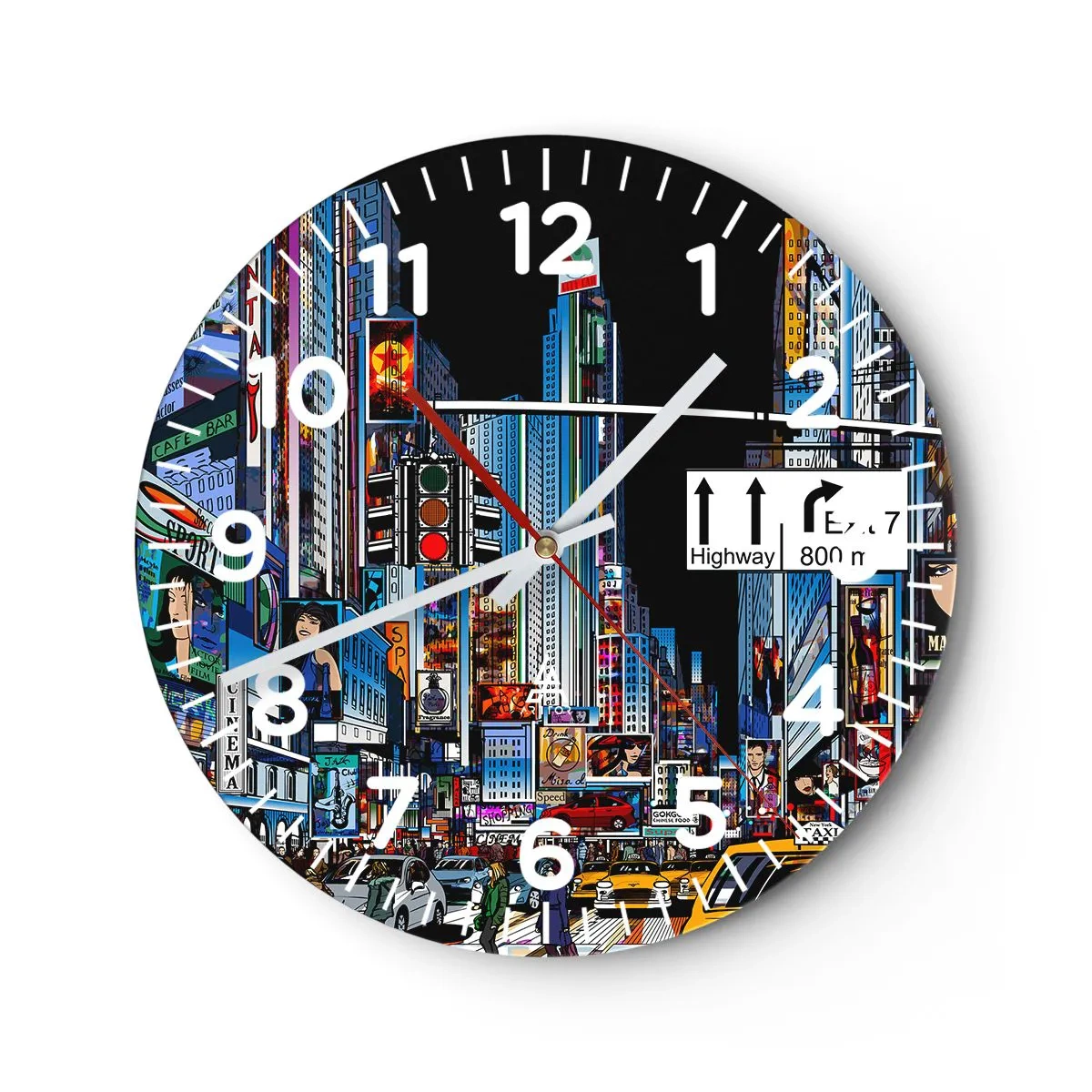 Reloj de pared - Reloj de vidrio - Noche de cómic - 30x30 cm