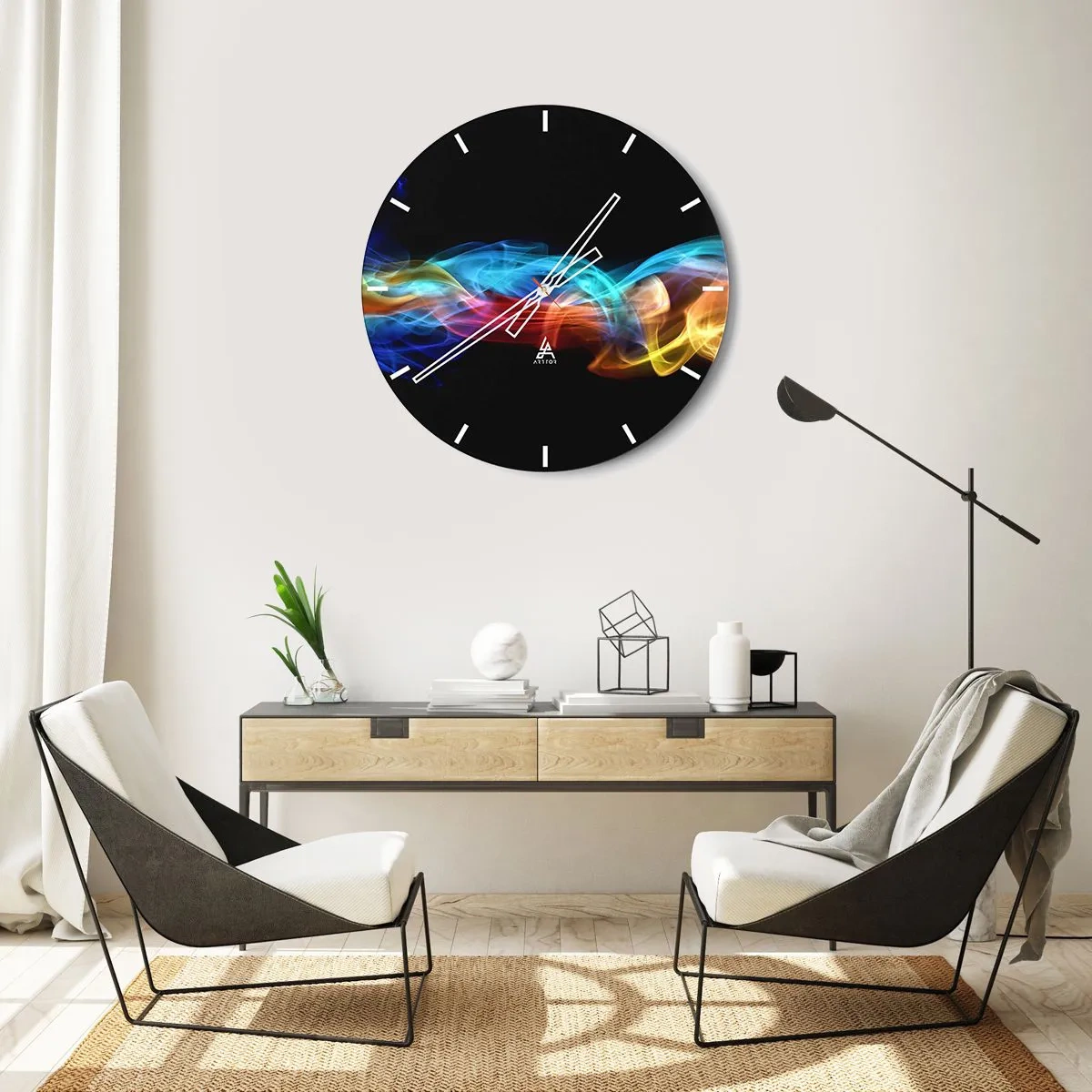 Reloj de pared - Reloj de vidrio - Una danza de nieblas de arco iris - 40x40 cm