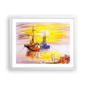 Póster en marco blanco - Un merecido descanso en el puerto - 50x40 cm