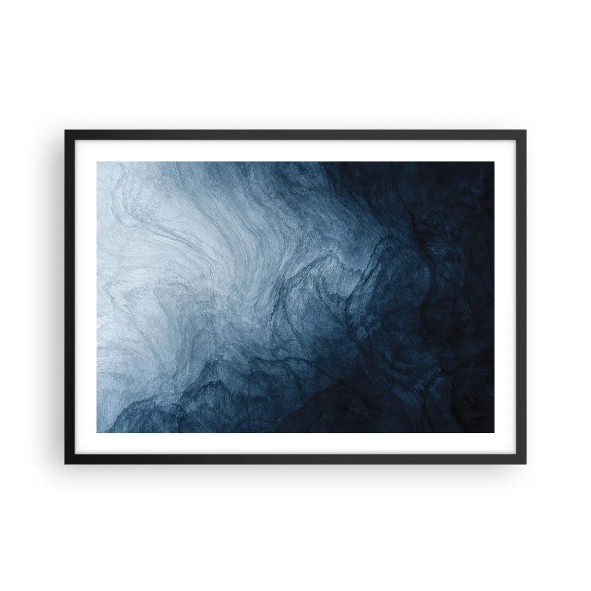 Póster en marco negro - Una composición abstracta en tonos azules y azul marino. - 70x50cm - En las profundidades - Decoración de pared moderna para salón y dormitorio ARTTOR