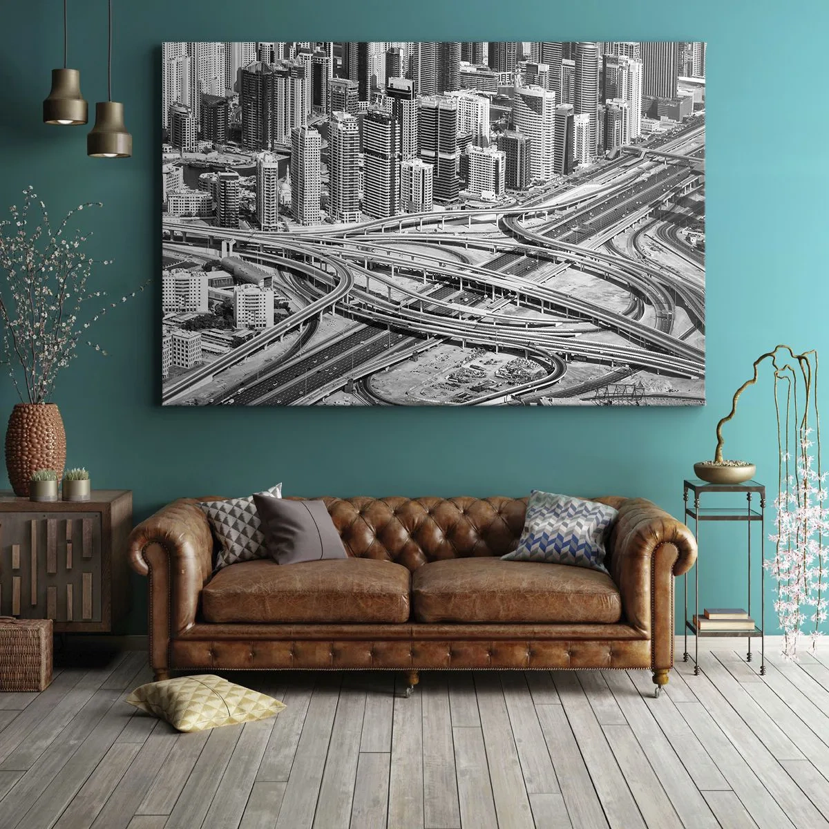 Cuadro sobre lienzo - Impresión de Imagen - Una vista aérea de Dubái - 70x50cm - Dubái: la ciudad imposible - Decoración de pared moderna para salón y dormitorio ARTTOR