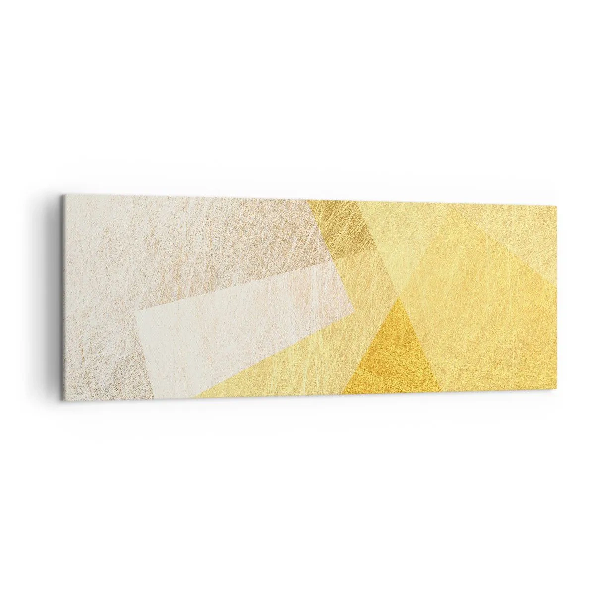 Cuadro sobre lienzo - Impresión de Imagen - Formas geométricas en tonos dorados y claros. - 140x50cm - Tiempo de geometría - Decoración de pared moderna para salón y dormitorio ARTTOR