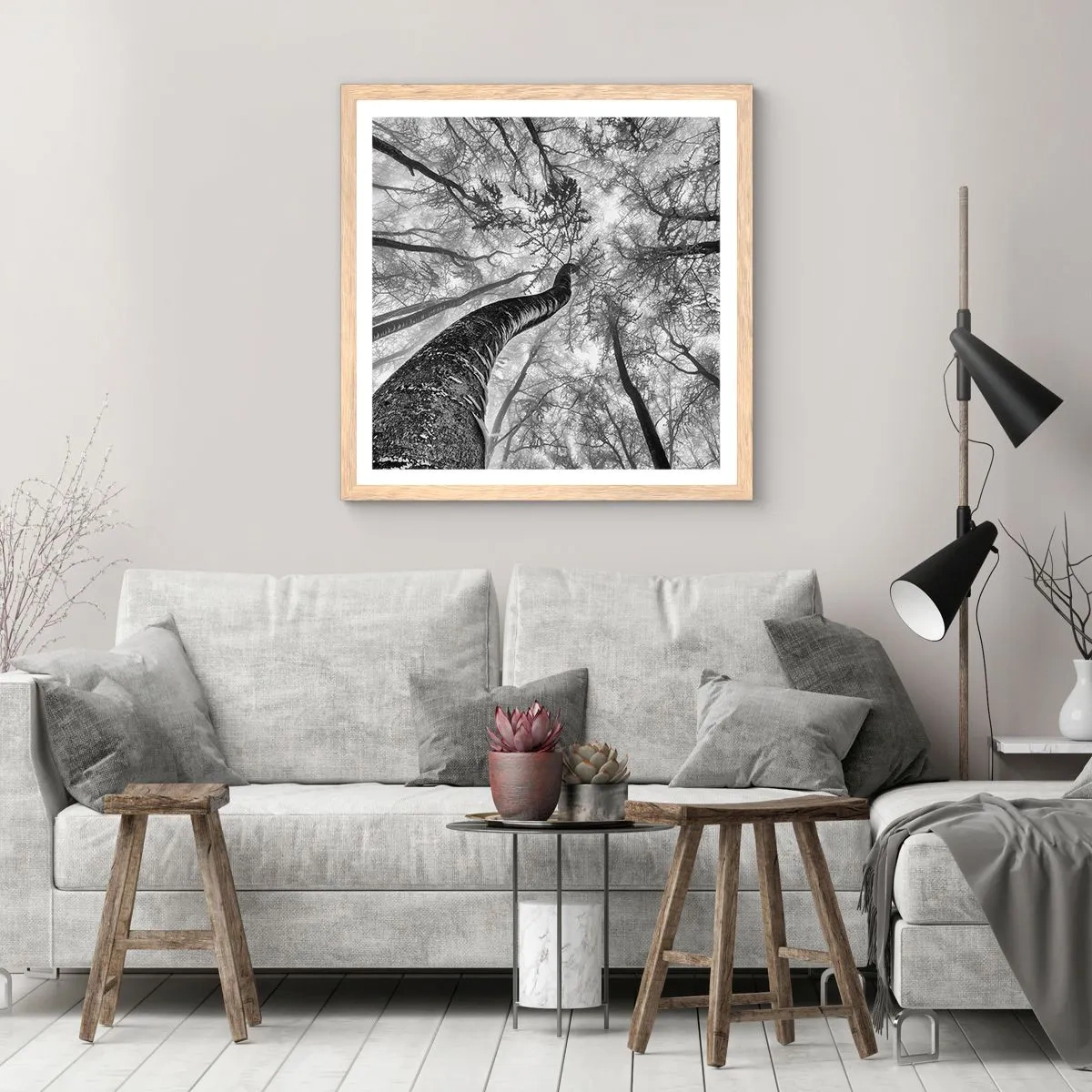 Póster en marco roble claro - Carrera hacia la luz - 60x60 cm