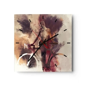Reloj de pared - Reloj de vidrio - Silueta abstracta con una bicicleta en estilo artístico. - 30x30cm - En las formas de mármol un alma ciclista - Decoración de pared moderna para salón y dormitorio ARTTOR