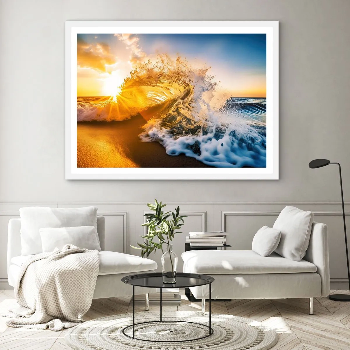 Póster en marco blanco - Jugando en la arena - 70x50 cm