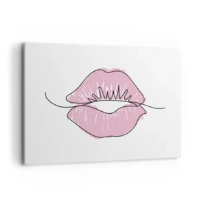 Cuadro sobre lienzo - Impresión de Imagen - Dibujo de labios minimalista en tono rosa. - 100x70cm - ¿Listo para un beso? - Decoración de pared moderna para salón y dormitorio ARTTOR