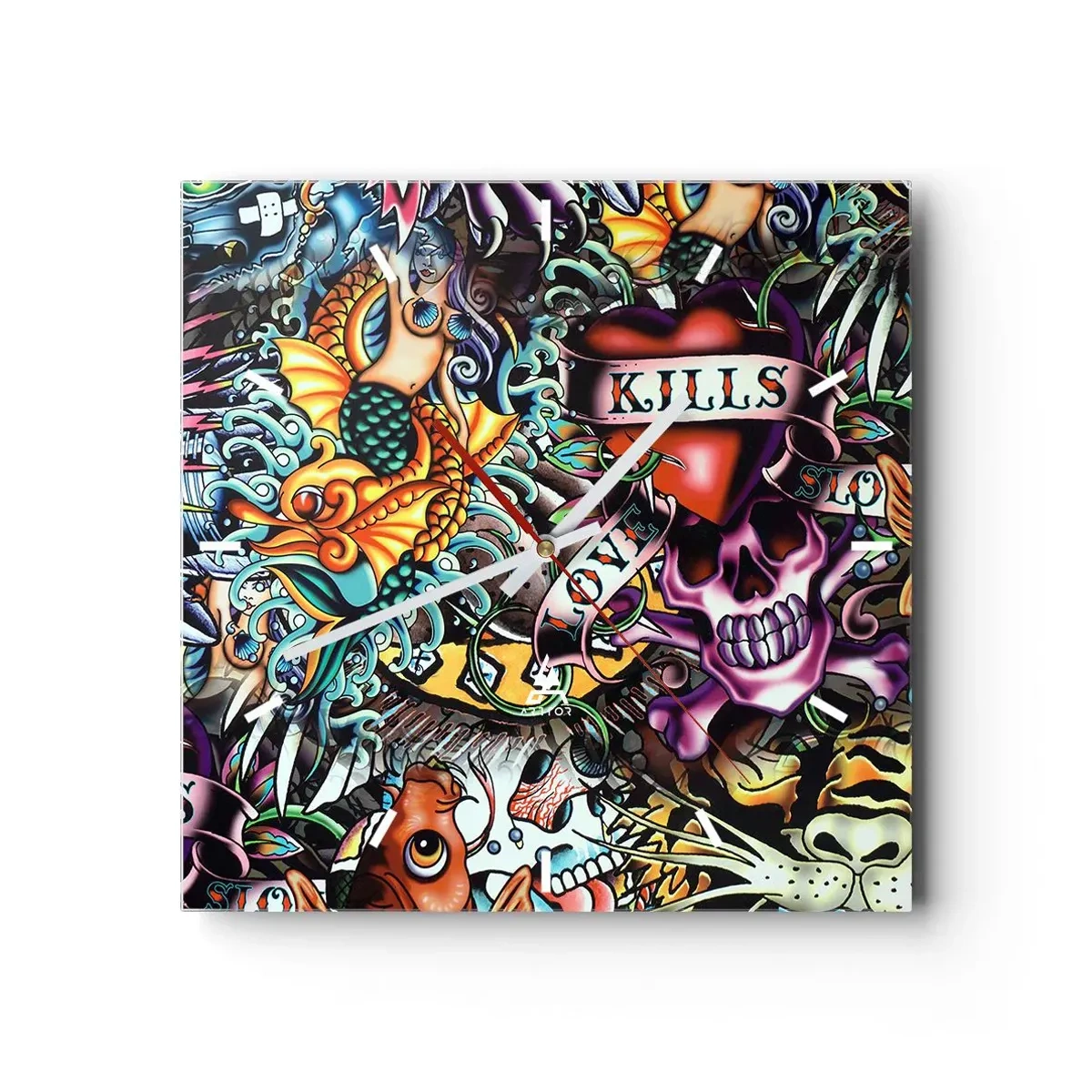 Reloj de pared - Reloj de vidrio - El sueño de un tatuador - 40x40 cm