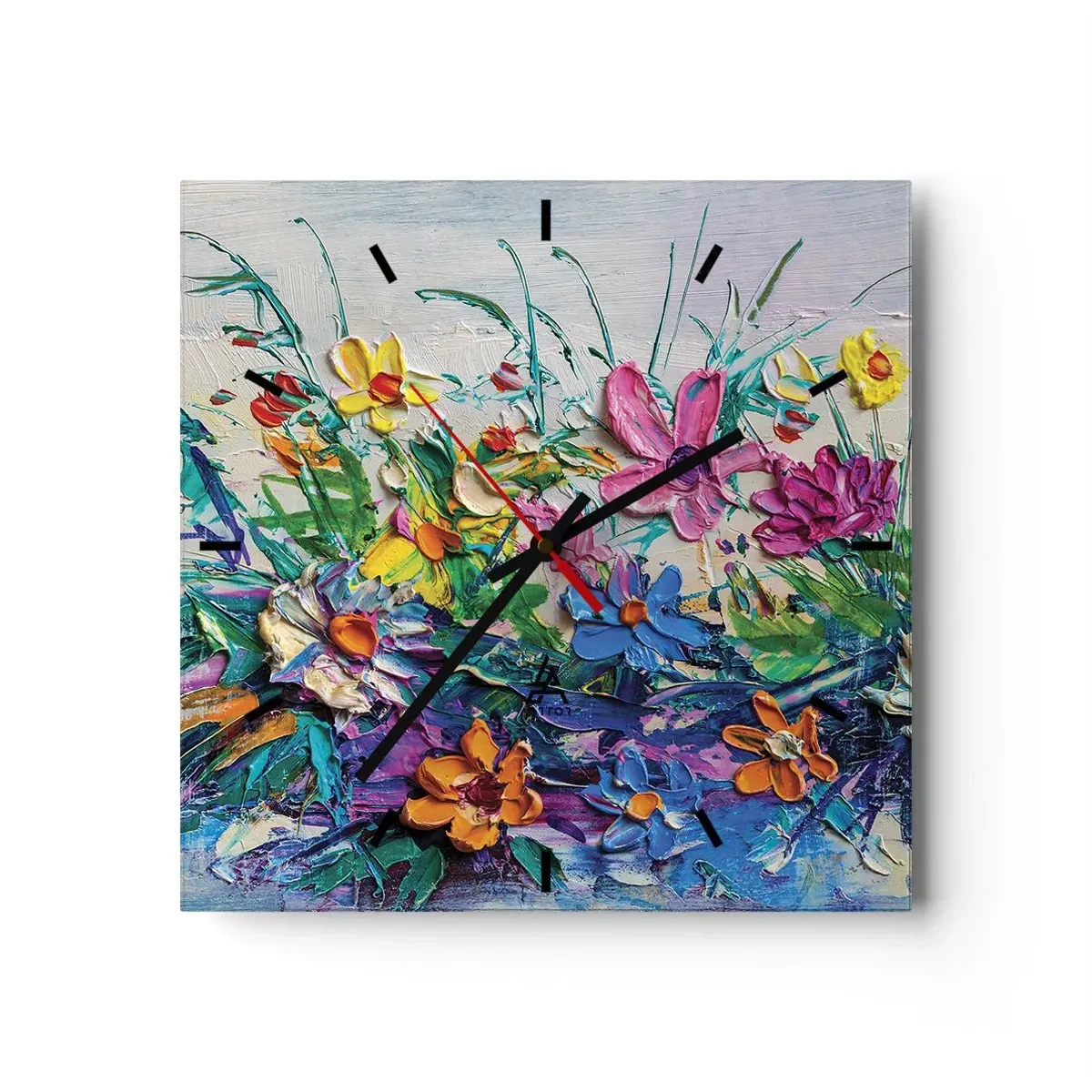 Reloj de pared - Reloj de vidrio - La energía de las flores - 40x40 cm