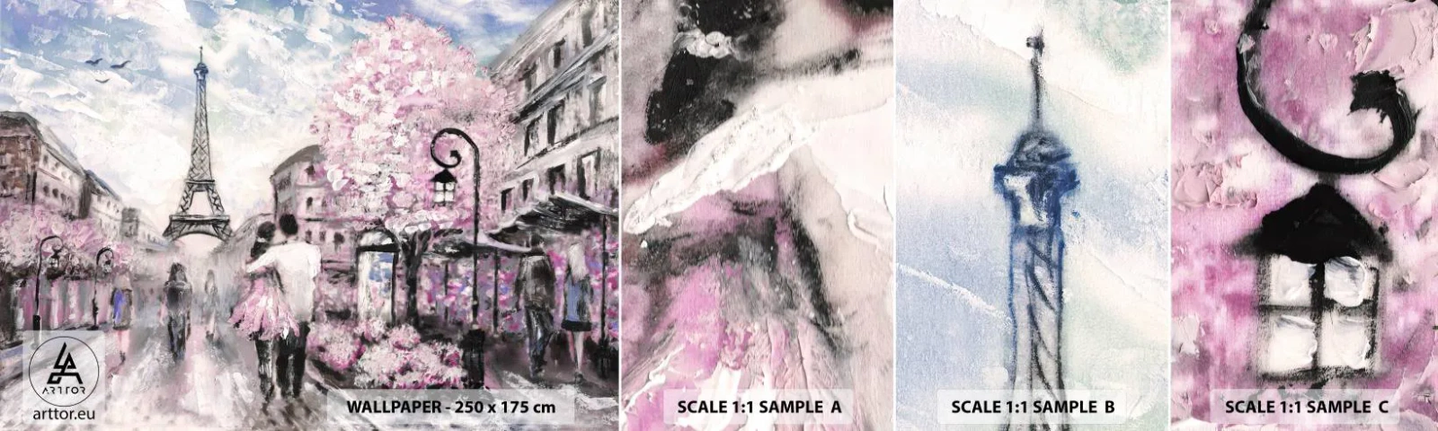 Muestra de fotomural autoadhesivo Deluxe Sticker - La ciudad del amor - Ciudad, Torre Eiffel, París - 100x30 cm