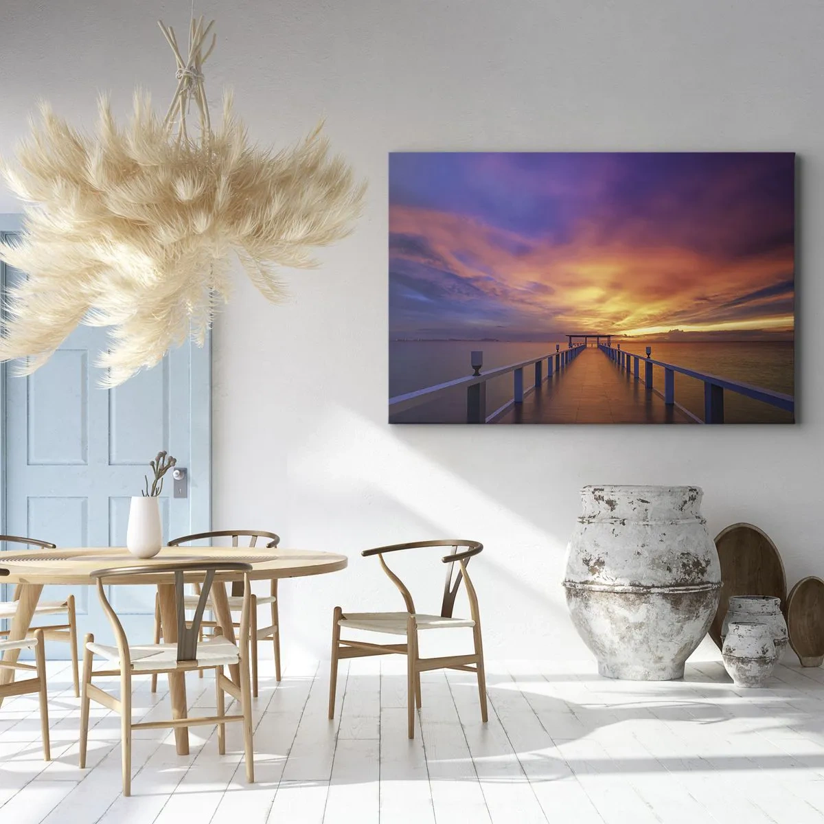 Cuadro sobre lienzo - Impresión de Imagen - Un embarcadero que conduce al mar durante la puesta de sol. - 70x50cm - Sin fin - Decoración de pared moderna para salón y dormitorio ARTTOR
