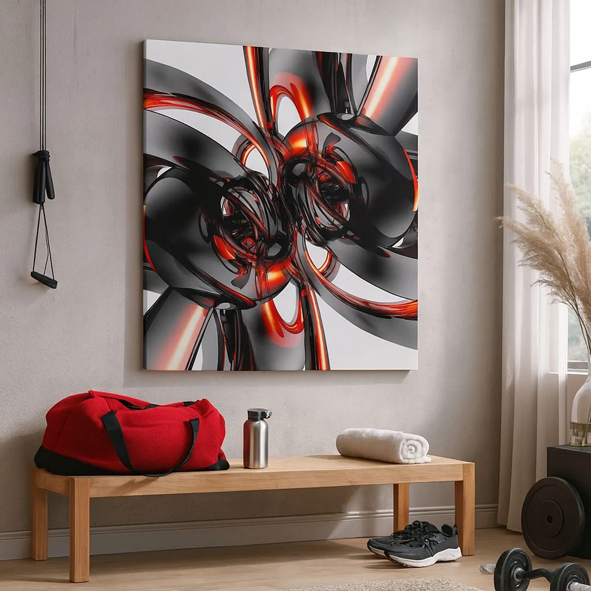 Cuadro sobre lienzo - Impresión de Imagen - Movimiento en grafito y rojo - 30x30 cm