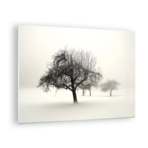 Cuadro sobre vidrio - Impresiones sobre Vidrio - Árboles en un paisaje invernal cubiertos de nieve y niebla. - 70x50cm - Sueño de invierno - Decoración de pared moderna para salón y dormitorio ARTTOR