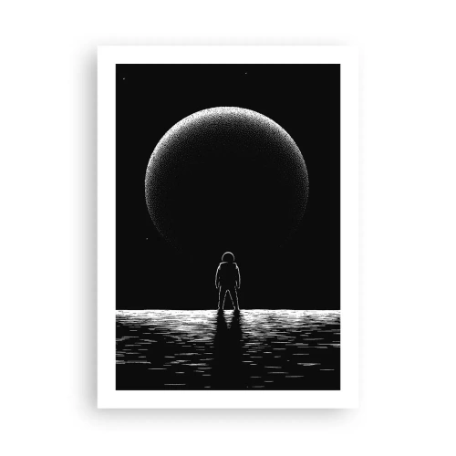 Póster - Un astronauta con el telón de fondo de un enorme planeta en el espacio. - 50x70cm - Cara a cara - Decoración de pared moderna para salón y dormitorio ARTTOR