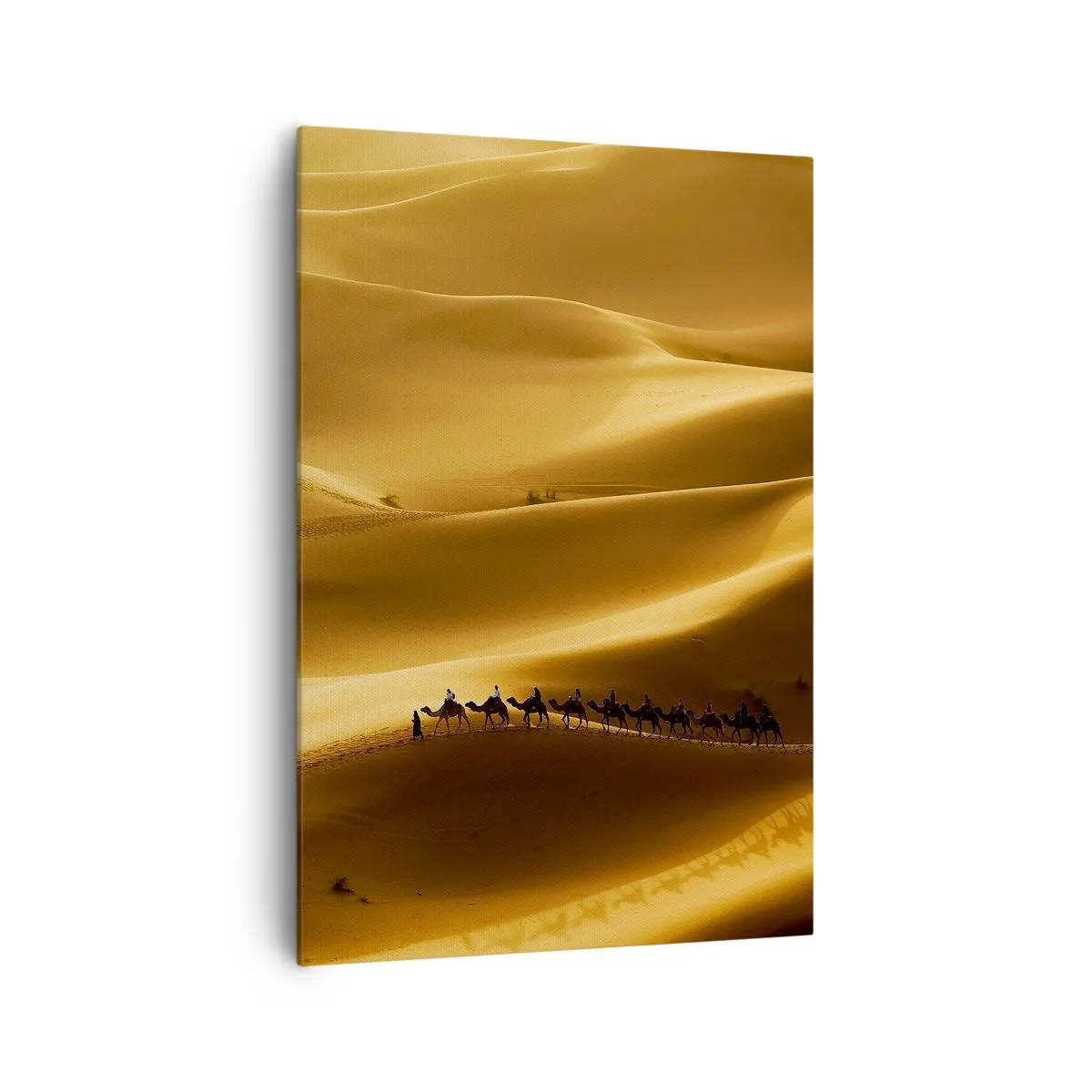 Cuadro sobre lienzo - Impresión de Imagen - Una caravana de camellos vagando por las dunas doradas del desierto. - 70x100cm - Caravana sobre las olas del desierto - Decoración de pared moderna para salón y dormitorio ARTTOR