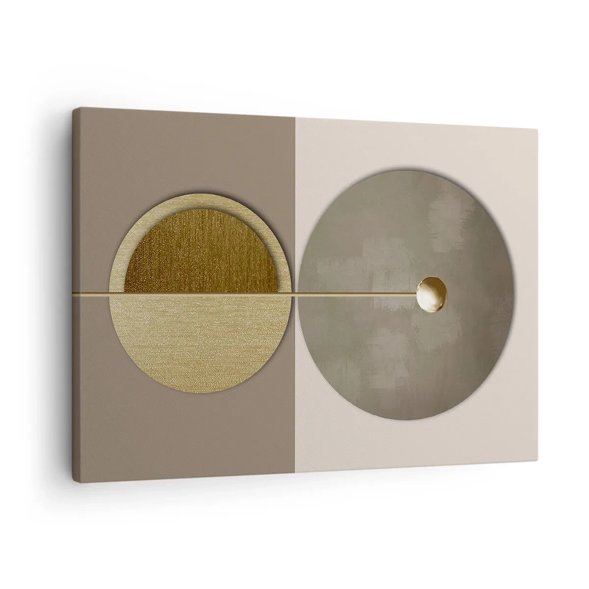 Cuadro sobre lienzo - Impresión de Imagen - Círculos abstractos en tonos dorados y beige. - 70x50cm - Equilibrio perfecto - Decoración de pared moderna para salón y dormitorio ARTTOR