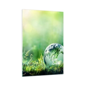 Cuadro sobre vidrio - Impresiones sobre Vidrio - Un globo de cristal entre el verdor de la naturaleza. - 70x100cm - Planeta verde - Decoración de pared moderna para salón y dormitorio ARTTOR